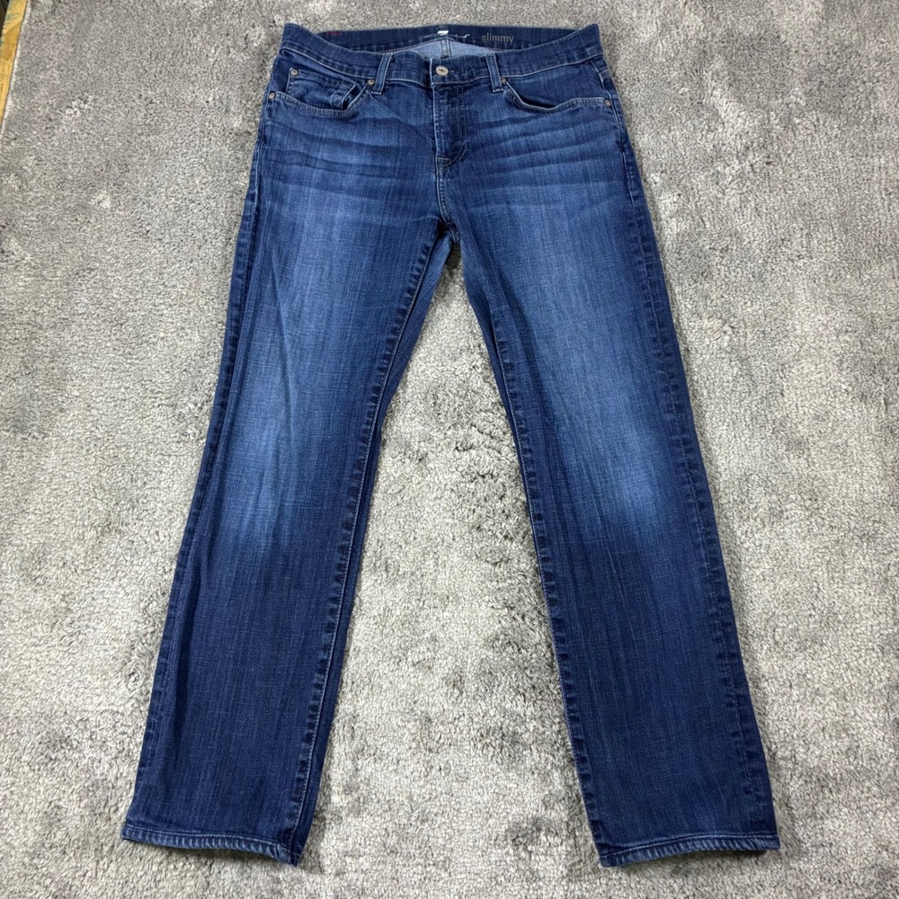 7 For All Mankind Slimmy Jeans Mens 32x29 Blue Slim Straight Stretch Denim